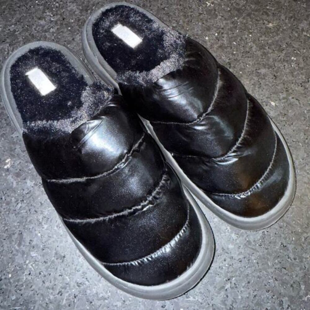 NEW Stars Above Women's Platform Shine Scuff Slide Slippers Black Size XL 11-12